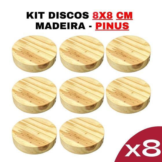 Imagem de Disco de Madeira Pinus 8x8cm - Kit 8 peças