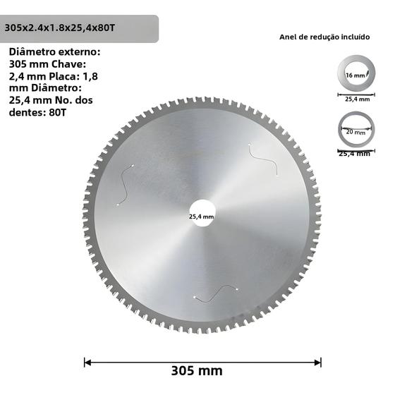 Imagem de Disco de Serra Circular de Carboneto 305mm - Corte de Metal (Alumínio, Ferro, Aço)