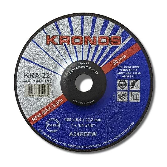 Imagem de Disco Desbaste Ferro Kronos KRA22 7 Pol 180x6,4x22,2mm