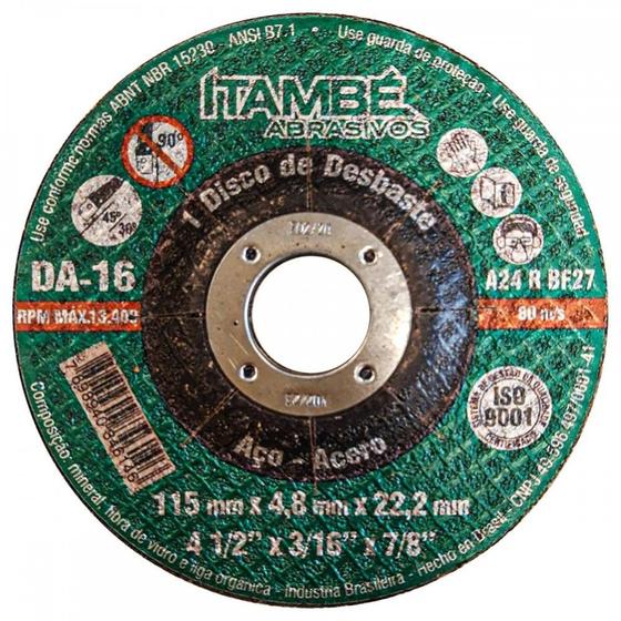 Imagem de Disco Desbaste Itambe 4.1/2''X3/16''X7/8'' - Da-16 - 7060