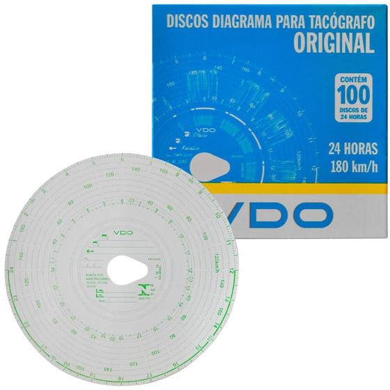 Imagem de Disco Diagrama Tacógrafo Diário 180Km 24h 100 Unidades Vdo