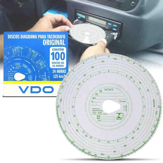 Imagem de Disco Diagrama Tacógrafo Diário Vdo Universal 125km 24 Horas 100 Unidades