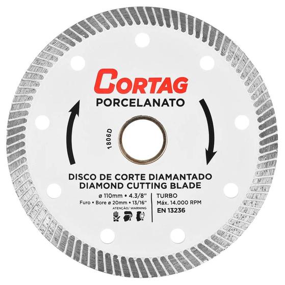 Imagem de Disco Diamantado Cortag Turbo Porcelanato 4.3/8 Pol 110x20mm
