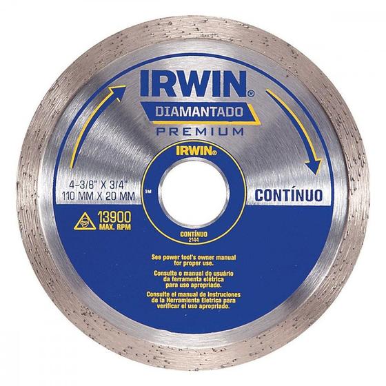 Imagem de Disco Diamantado Irwin Liso 110Mm Seco Agua  Iw2144