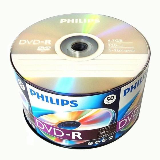Disco DVD-R Philips 16X 4,7 GB 120 min, gravável, pacote com 50 Imagem de Disco DVD-R Philips 16X 4,7 GB 120 min, gravável, pacote com 50
