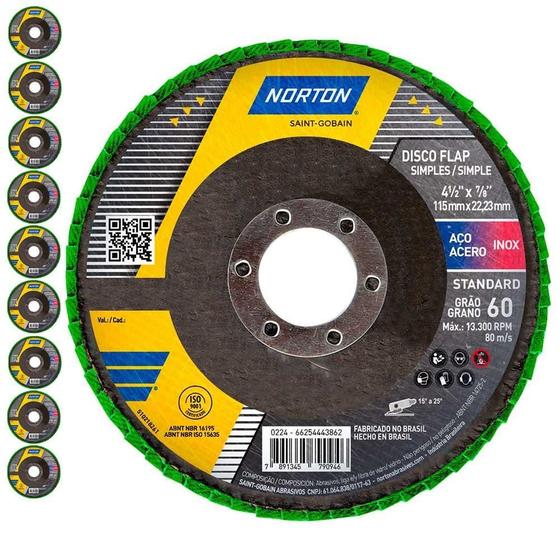 Imagem de Disco Flap 4.1/2 POL Grão 60 Standard Com 10 Unidades NORTON