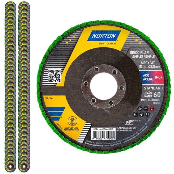 Imagem de Disco Flap 4.1/2 POL Grão 60 Standard Com 100 Unidades NORTON