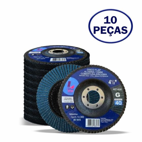 Imagem de Disco Flap 4 1/2" Zircônia 40 C/ 10 Lotus