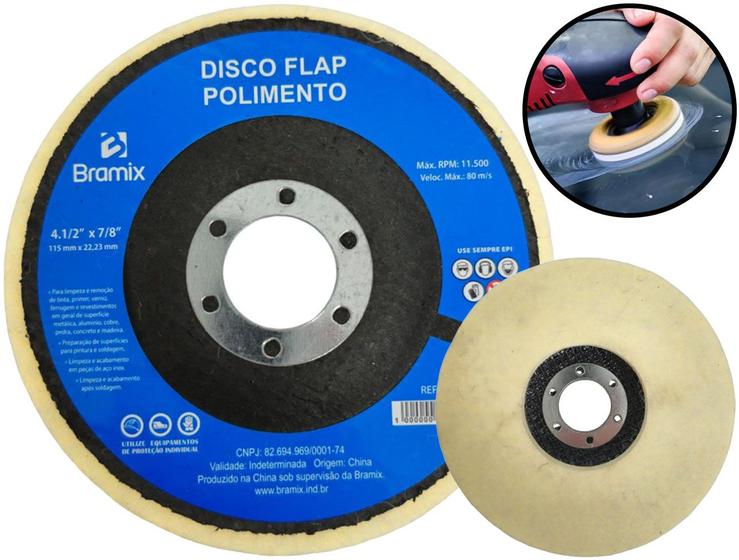 Imagem de Disco Flap Em Feltro Lã Profissional Para Polimento Removedor Metal Inox Alumínio 115mm Bramix