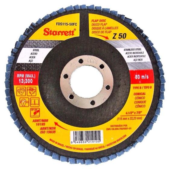 Imagem de Disco Flap Fibra de Vidro Cônico 115x22mm Gr50 Starrett