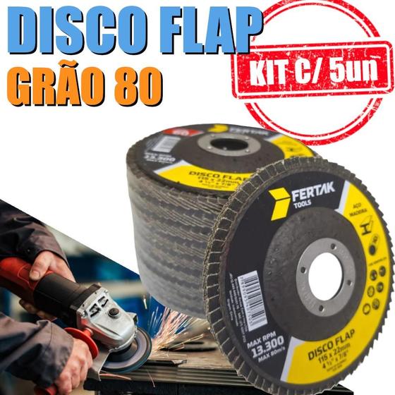 Imagem de Disco flap Grão 80 Fertak Tools Lixadeira Kit Com 5 Unidades disco de lixa