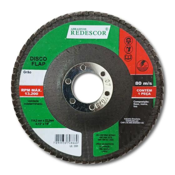 Imagem de Disco Flap Redescor Óxido de Alumínio 4.1/2" Grão 40 C/10Pc