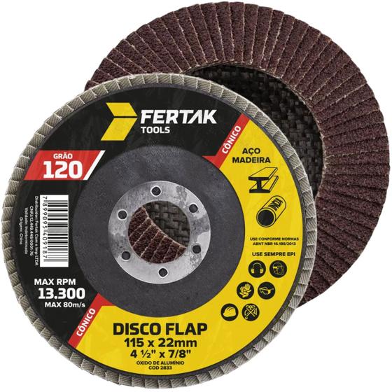 Imagem de Disco Lixa Flap Cônico 115mm Grão 120 Madeira Aço Desbaste  Fertak