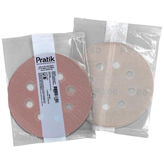 Imagem de Disco Lixa Seco Pratik AR215 - 127.4mm 8 Furos com tiras autocolantes G180 - Embalagem com 10 Unidades