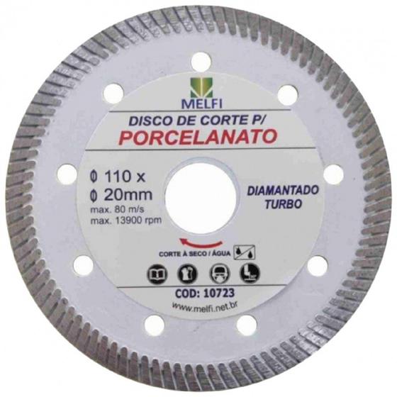 Disco Melfi Diamantado de Corte Turbo Porcelanato 110 X 20 X 10mm Menor preço em Disco Melfi Diamantado de Corte Turbo Porcelanato 110 X 20 X 10mm