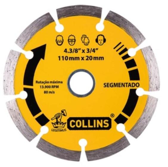 Imagem de Disco para cortar piso diamantado segmentado 4p 110 x 20 - collins