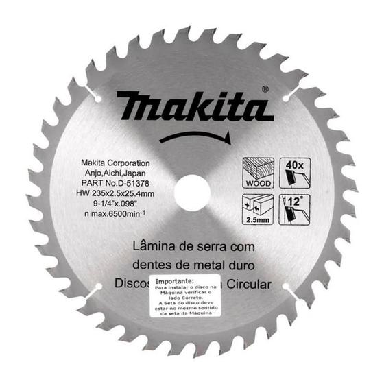 Imagem de Disco Serra Circular Para Madeira 235 mm 40 Dentes Makita