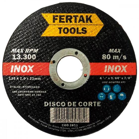 Imagem de Disco Sped/Inox Fertak 4.1/2X7/8X1,0 ./ Kit Com 10 Unidades