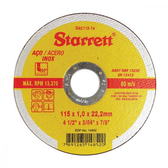 Imagem de Disco Sped/Inox Starret 4.1/2X7/8X1,0 . / Kit C/ 12 Unidades