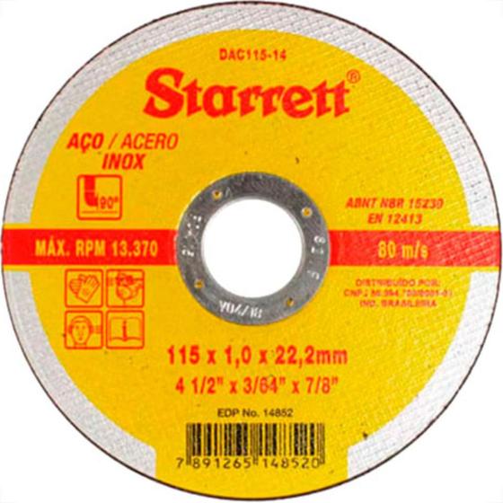 Imagem de Disco Starrett Inox 4.1/2X1,0X7/8'' - Kit C/12 PC