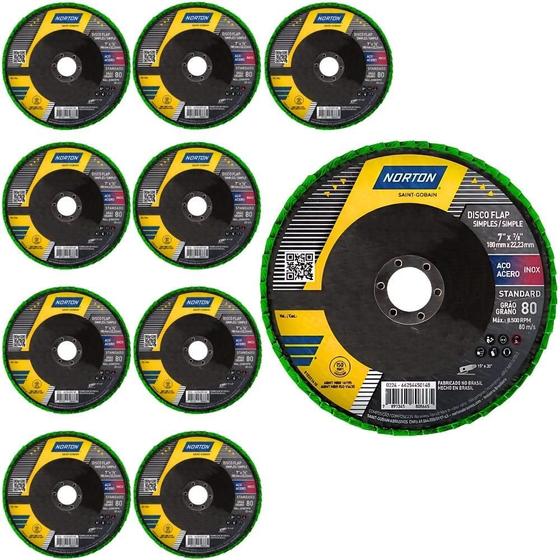 Imagem de Discos Flap 7 POL Grão 80 Fibra com 10 Unidades R244 NORTON
