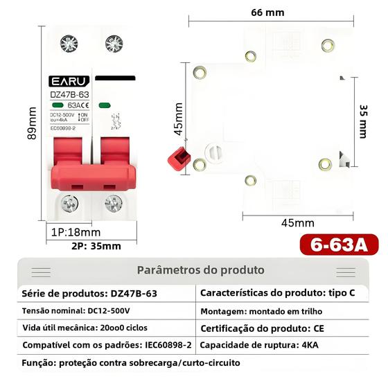 Imagem de Disjuntor DC 12V/24V/36V/48V para Bateria de Carro - Miniatura com Chave Positiva e Negativa