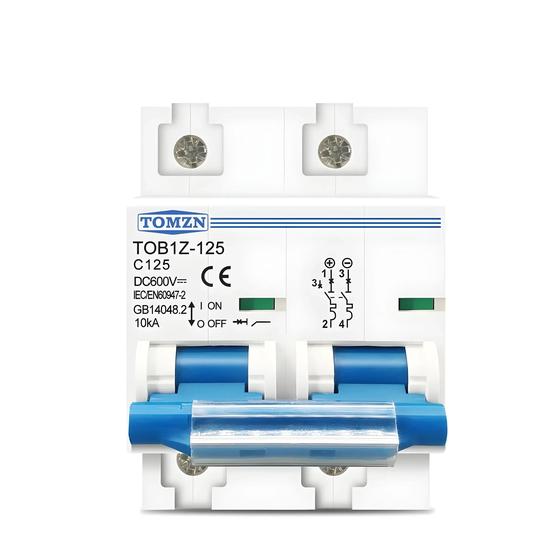 Imagem de Disjuntor DC 600V (125A, 100A, 80A) - MCB Curva C para Sistema Fotovoltaico e Bateria