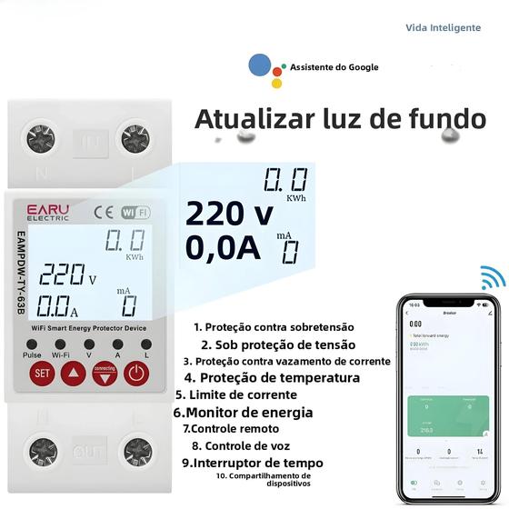 Imagem de Disjuntor Inteligente WiFi TUYA 230V Com Medidor De Energia, Temporizador, Relé E Proteção Contra