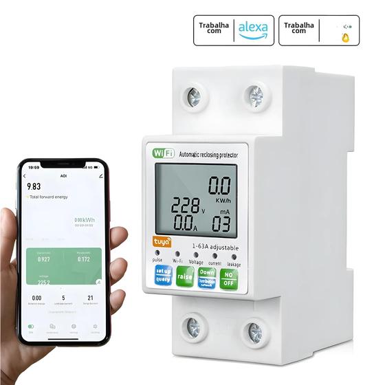 Imagem de Disjuntor Inteligente ZigBee Tuya - Controle via APP, Protetor de Religamento Automático com Medidor de Energia