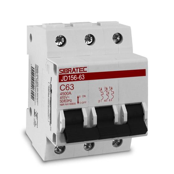 Imagem de Disjuntor Mini Tripolar JD156 63A Curva C 4,5kA Sibratec