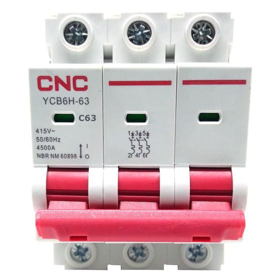 Imagem de Disjuntor Tripolar YCB6H-63 Curva C 63A - Proteção 220V ou 380V