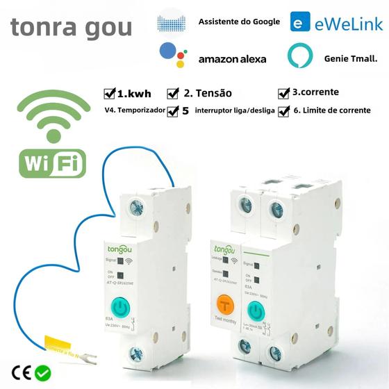 Imagem de Disjuntor WiFi Inteligente 1P/2P 63A - Controle Remoto via APP Ewelink