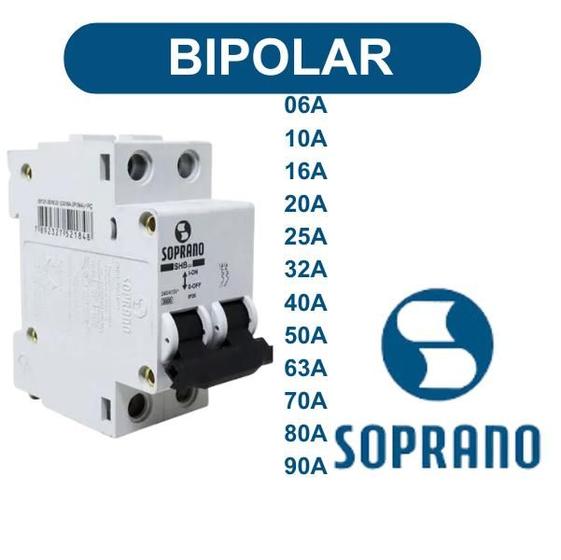 Imagem de Disjuntores Bipolar SHB II 6A a 90A Curva C SOPRANO