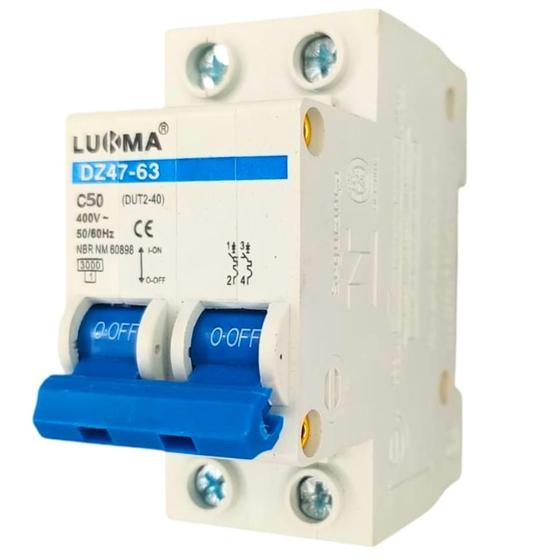 Imagem de Disjuntores Mini Din Bipolar Duplo Bifásico Para 2 Fases Curva C Inmetro De 10A Até 70 Amperes Lukma
