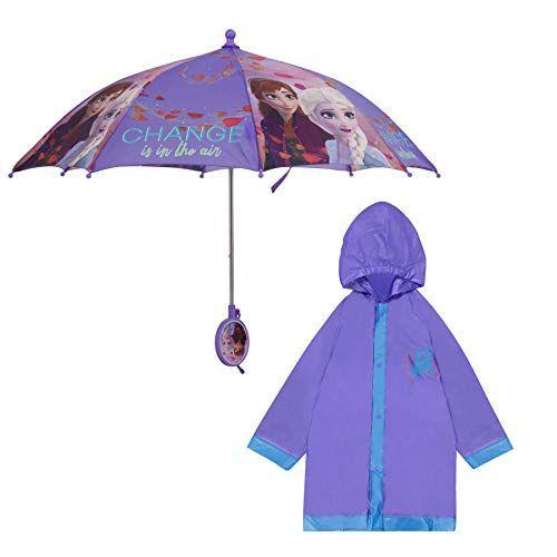 Imagem de Disney Kids Umbrella and Slicker, Frozen Elsa and Anna Toddler and Little Girl Rain Wear Set, para idades 4-7, azul/roxo, grande, idade 6-7