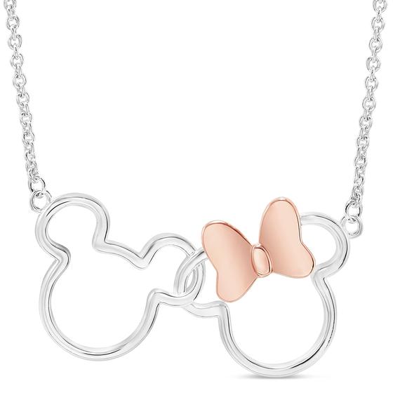 Imagem de Disney Mickey e Minnie Mouse Joias para Mulheres, Prata Banhada Interligando Mickey e Minnie Mouse Pendant Colar