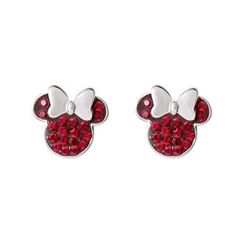 Imagem de Disney Minnie Mouse Birthstone Joias para mulheres, Sterling Silver Pave Brincos de Cravo de Cristal, Janeiro