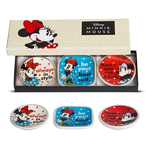 Imagem de Disney Minnie Mouse Trinket Dish Set - Bandeja de Joias de Anel - Mini Bandejas de Bugiganga cerâmica, Conjunto de presente de suporte de bugiganga de 3 peças