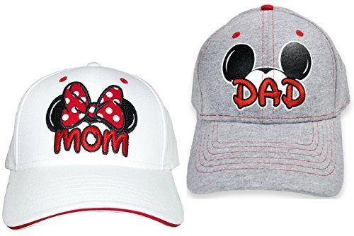 Imagem de Disney Set Mickey & Minnie Hats Baseball Cap Men's Women's 2 Pack (White MOM & Grey DAD)