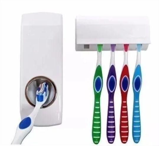 Imagem de Dispenser Automatico de Pasta de Dente com Porta Escovas Branco