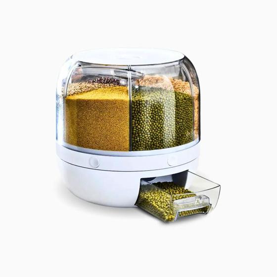 Dispenser De Alimentos E Grãos Giratório Com 6 Divisões Menor preço em Dispenser De Alimentos E Grãos Giratório Com 6 Divisões