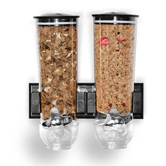 Imagem de Dispenser duplo de cereais com 2 potes hermeticos de parede porta mantimentos e alimentos kangur
