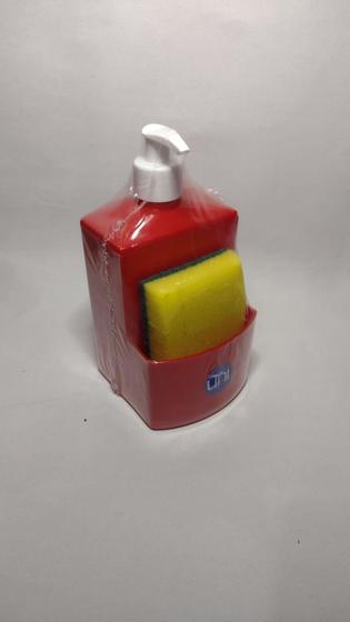 Imagem de Dispenser Porta Detergente 550ml com Esponja Vermelho - UniBrasil
