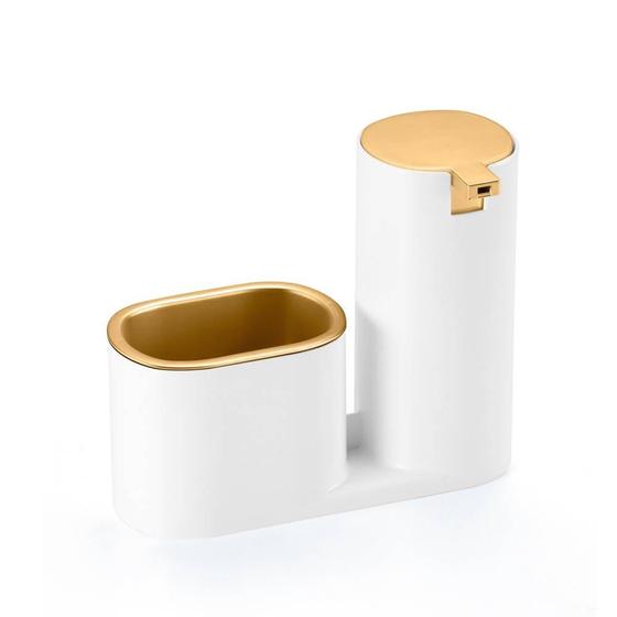 Imagem de Dispenser porta Detergente e Bucha Conceito Branco e Dourado