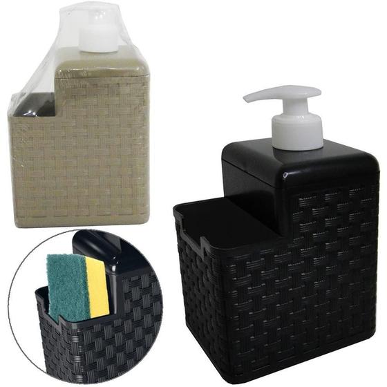 Imagem de Dispenser Porta Detergente Esponja Rattan 600ml Plástico