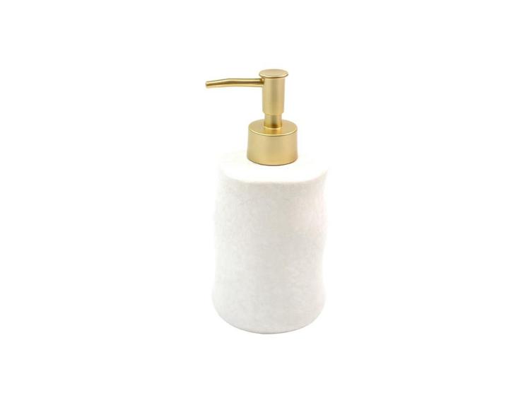 Imagem de Dispenser Porta Sabonete Líquido Álcool Gel Detergente Cremes Lavado Cerâmica Branco Dourado Orgânico