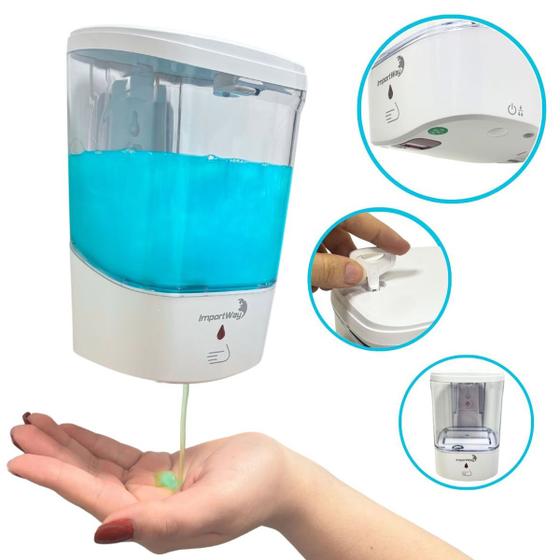 Imagem de Dispenser Sabonete Líquido Álcool Gel 600 ml Automático com Sensor de Parede Importway Iwdsa-600