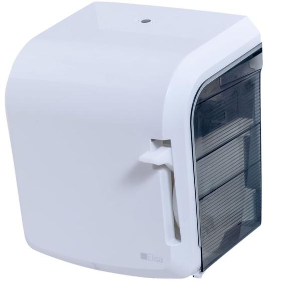 Dispenser (Toalheiro) com Alavanca para Toalha de Papel em Rolo Linha Elisa Branco e Fumê Menor preço em Dispenser (Toalheiro) com Alavanca para Toalha de Papel em Rolo Linha Elisa Branco e Fumê