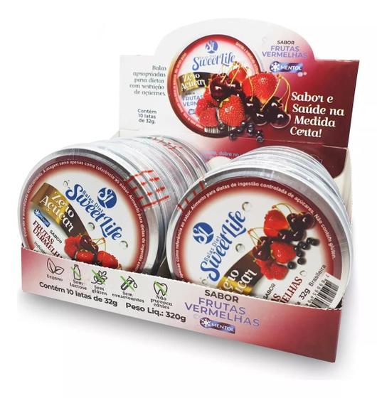 Imagem de Display 10 latas Bala Diet Sem Açucar Frutas Vermelhas Vegan