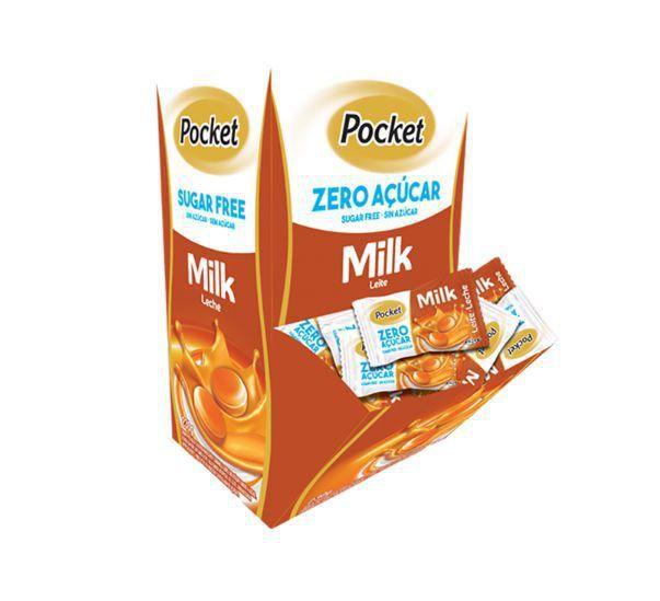 Display 100 Unidades Bala Pocket Sabor Milk Zero Adição de Açúcar